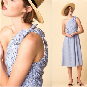 A.L.C. Cabrera one-shoulder ruched striped midi dress NWT